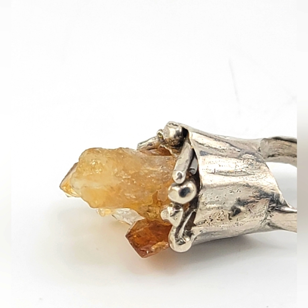 RAW CITRINE BRUTALIST STYLE RING HANDMADE IN STERLING SILVER METAL SIZE 7.5